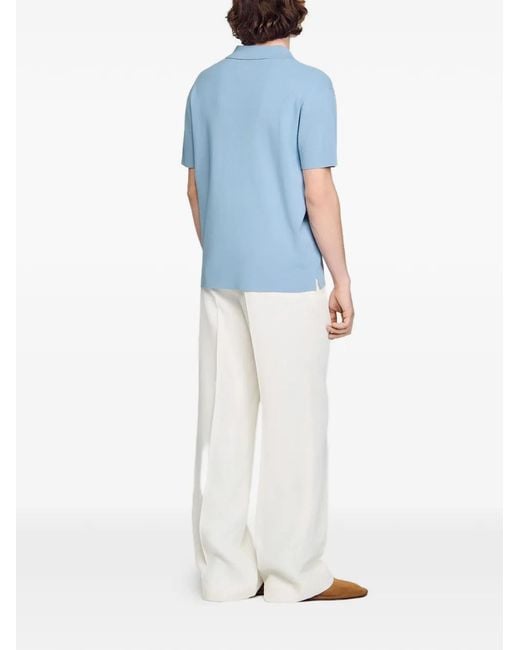 Sandro Blue Stretch Knit Polo Shirt for men