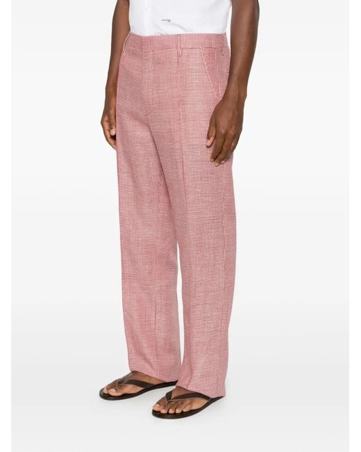 DSquared² Pink Houndstooth-Pattern Pressed-Crease Trousers for men