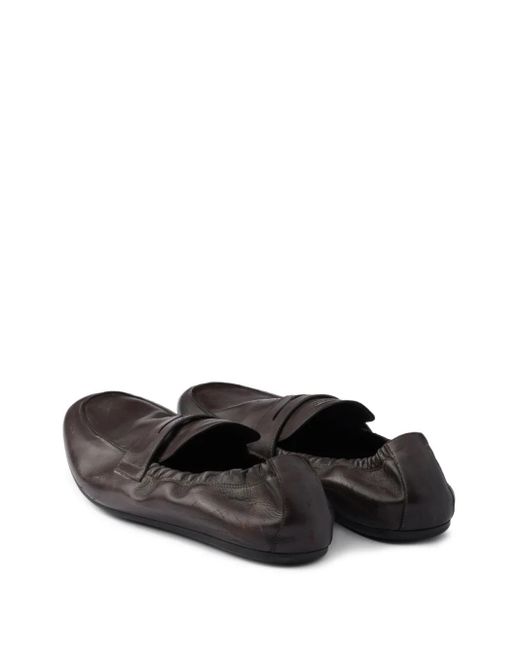 Prada Black Shuffle Antiqued Leather Loafers for men
