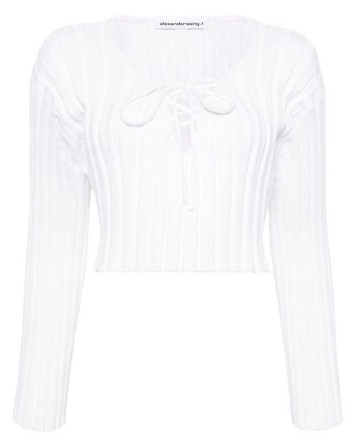 Alexander Wang White Cropped Ribbed Knit Top