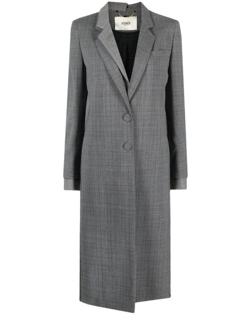 Fendi Gray Layered Checked Wool Coat