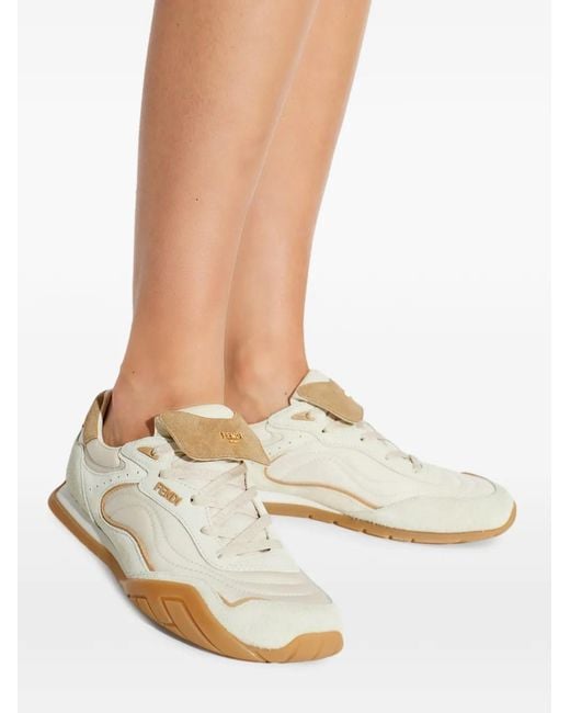 Fendi White Wave Pulse Panelled Leather Sneakers