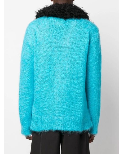 Marni Blue Brushed V-Neck Cardigan for men