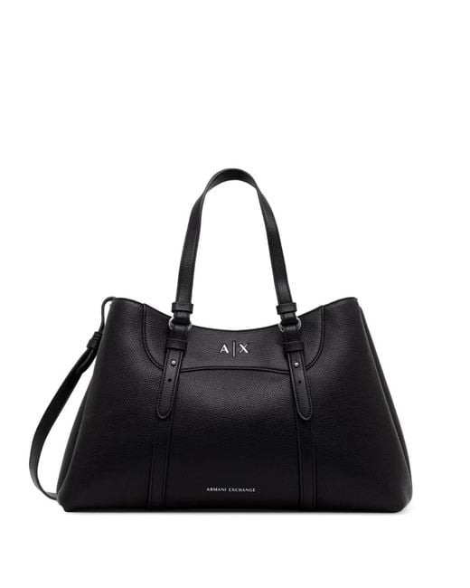 ARMANI EXCHANGE Black Logo-Detail Tote Bag