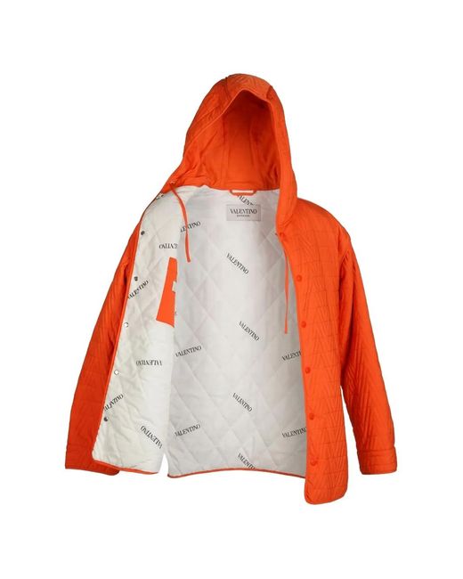 Valentino Garavani Orange Hooded Quilted Button-Down Jacket