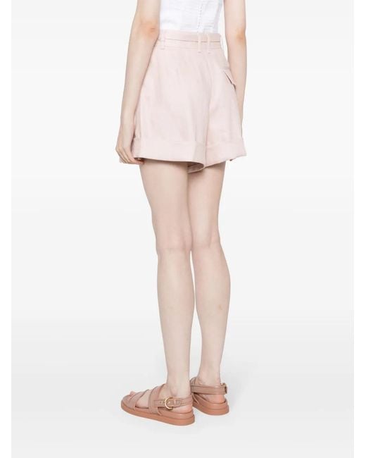 Zimmermann Pink Matchmaker Belted Linen Shorts