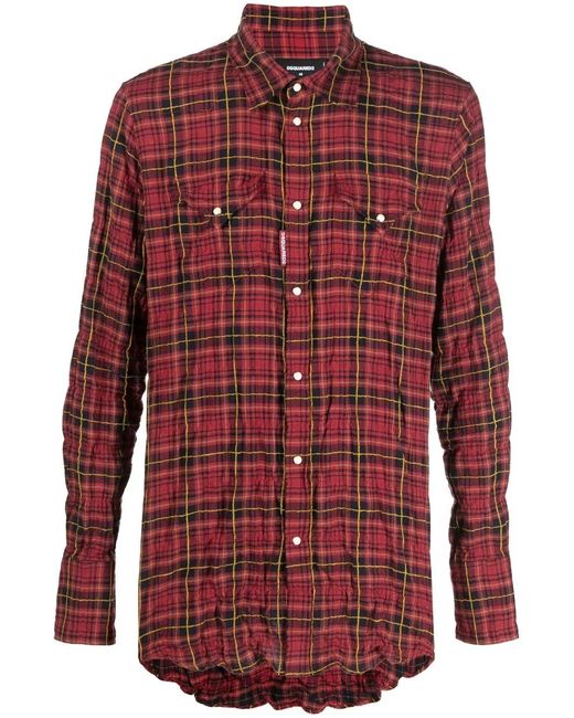 DSquared² Red Checked Cotton-Blend Shirt for men