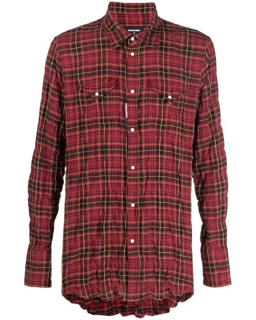 DSquared² Red Checked Cotton-Blend Shirt for men