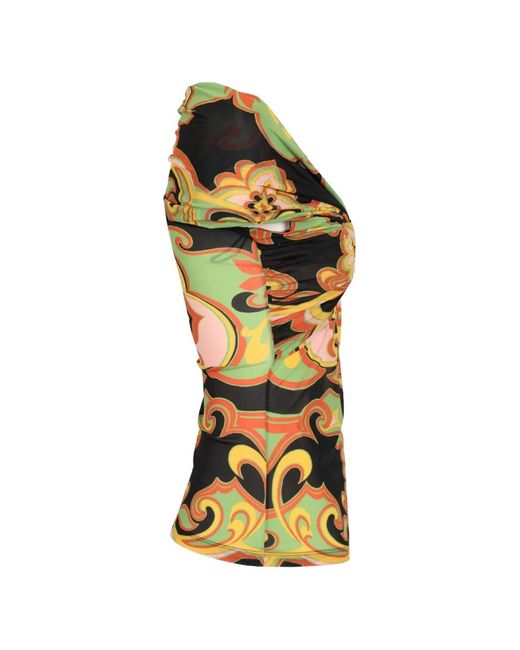 Etro Yellow Multicoloured Stretch Fabric Top With Bardot Neckline And All-Over Patterned Print