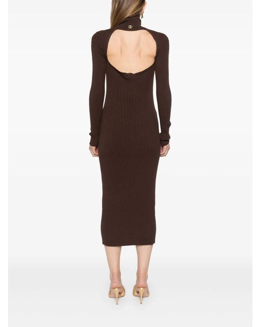 Twinset Brown Ribbed Midi Dress