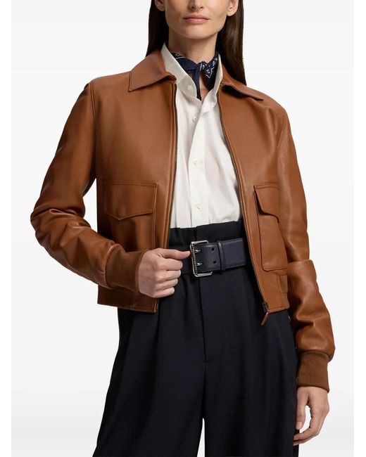 Ralph Lauren Brown Sullivan Leather Bomber Backet