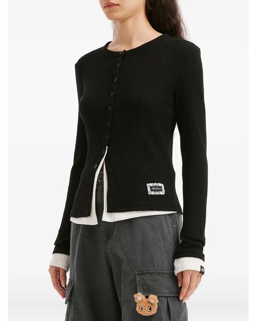 Mini Cream Black Button Ribbed Cardigan