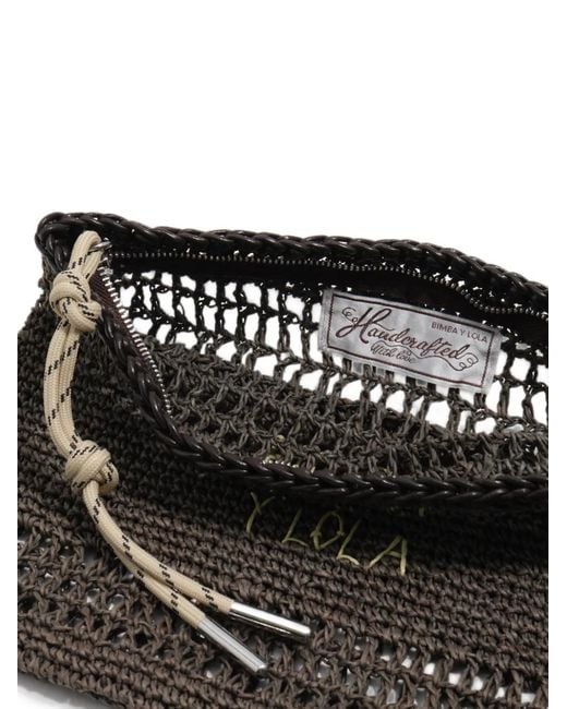 Bimba Y Lola Black Medium Chocolate Raffia-Effect Handbag