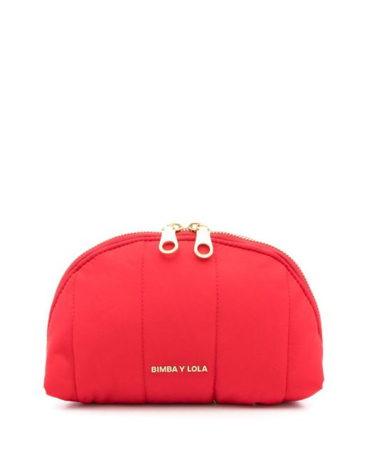 Bimba Y Lola Red Logo-lettering Quilted Makeup Bag