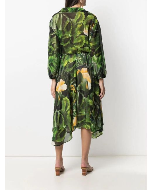 Liu Jo Green Tropical-Print Midi Dress