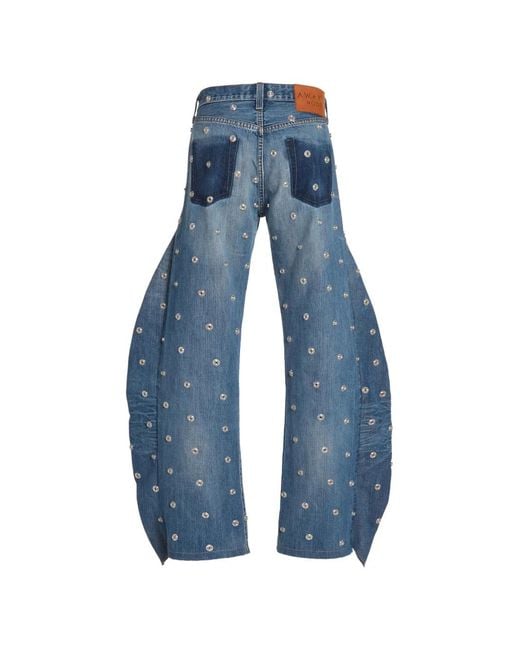 A.W.A.K.E. MODE Blue Studded Side-Insert Jeans