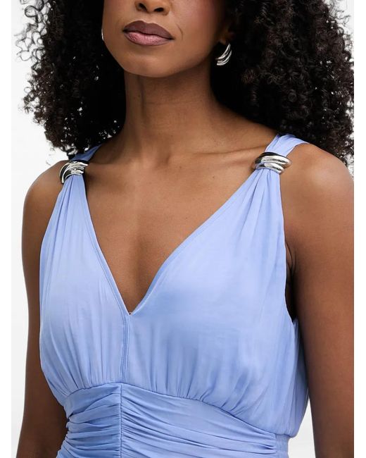 Morgan Blue Ruched Side-Slit Maxi Dress