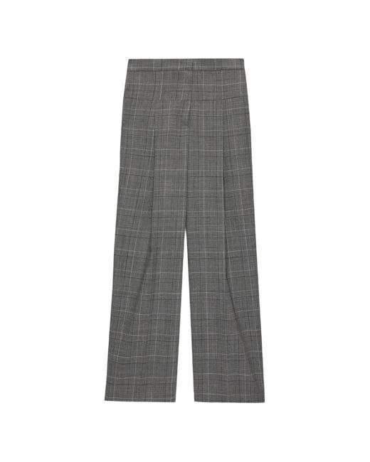 MSGM Gray Plaid-Pattern Wide-Leg Trousers
