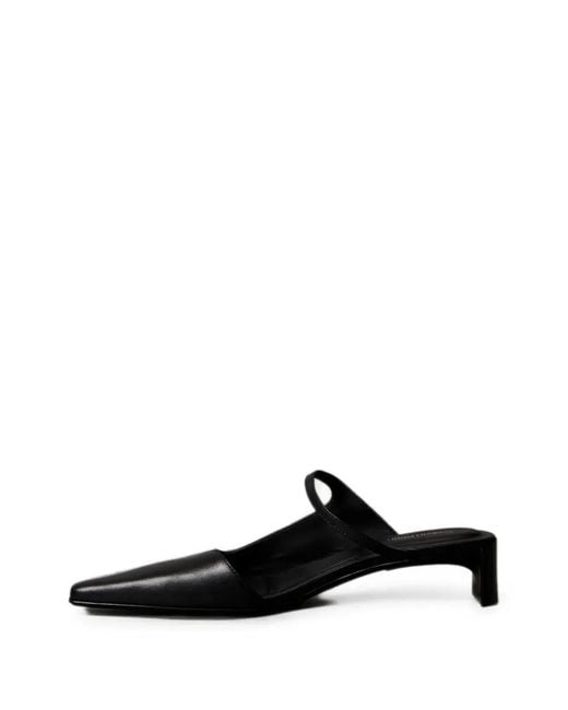 Calvin Klein Black Leather Square-Toe Mules