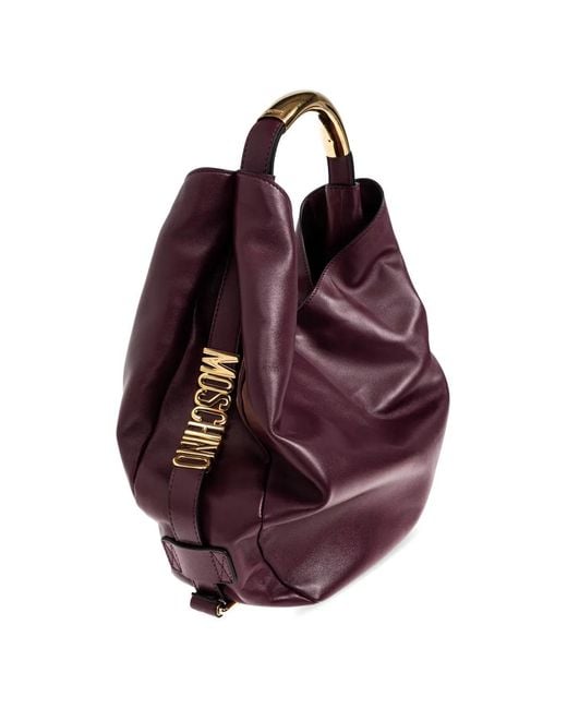 Moschino Purple Handle Me Logo-Plaque Tote Bag