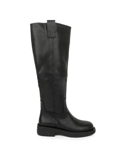 Linda Baumann Black Leather Knee-High Boots