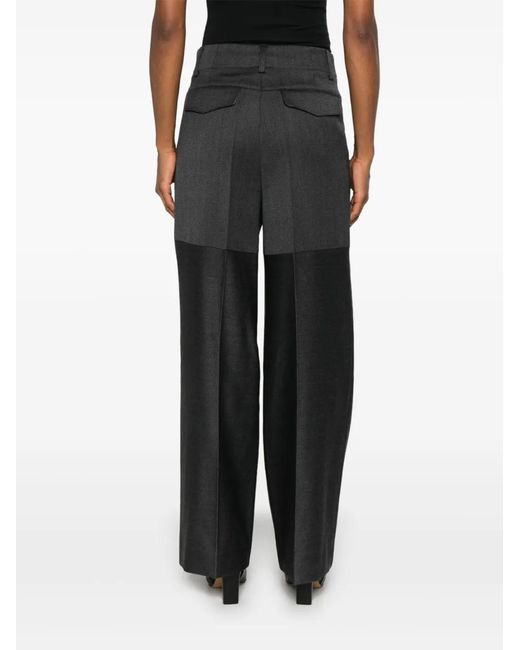 Victoria Beckham Gray Panelled-Design Wool-Blend Straight-Leg Trousers