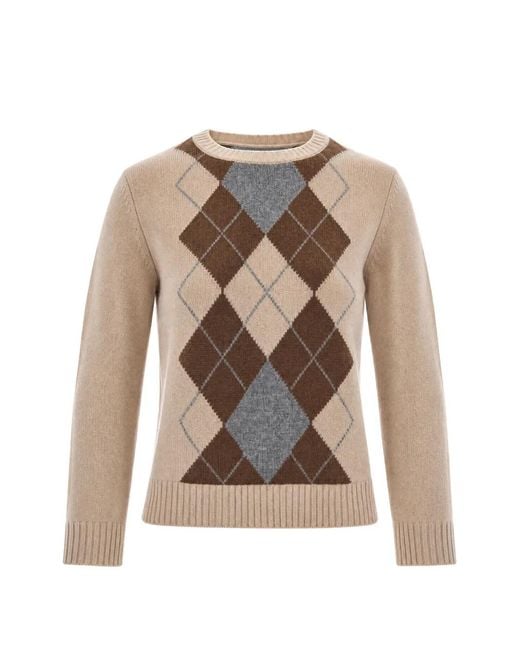 Max Mara White Argyle Wool And Cashmere Sweater