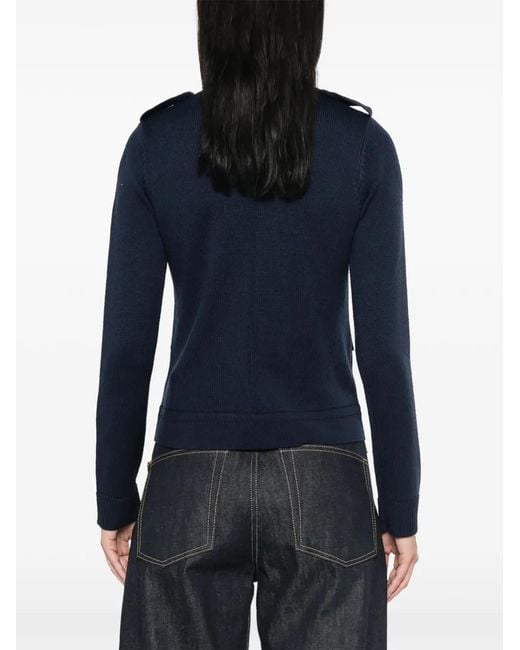 Psophia Blue Double-Breasted Military Cardigan