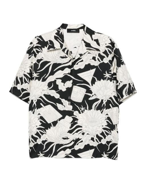 Amiri White Floral-Print Short-Sleeved Shirt for men
