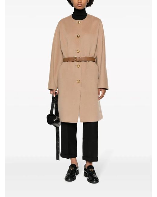 Prada Natural Single-Breasted Belted Coat