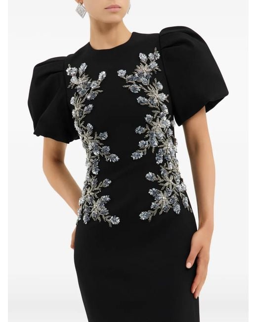Rebecca Vallance Black Zephyr Puff-Sleeve Maxi Dress