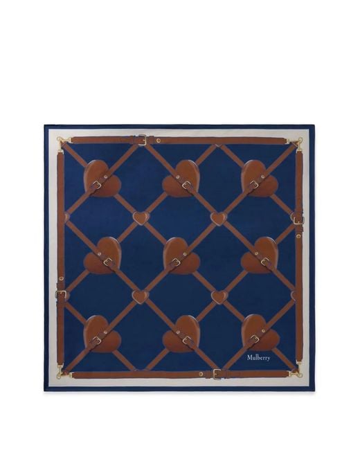 Mulberry Blue Heart Pockets Buckle-Print Scarf