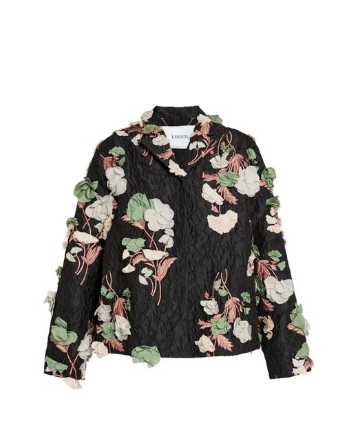 Erdem Black Floral-Detail Embroidered Blazer