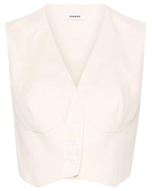 Sandro Natural Moulded-cups Cropped Waistcoat