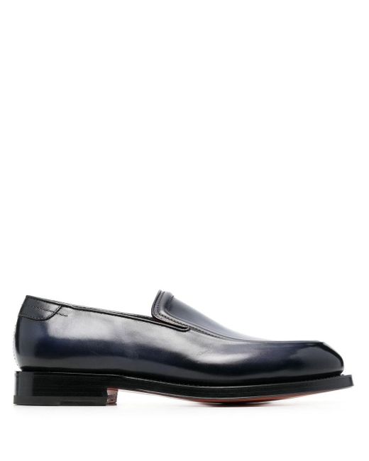 Santoni Black Leather Slip-on Loafers for men