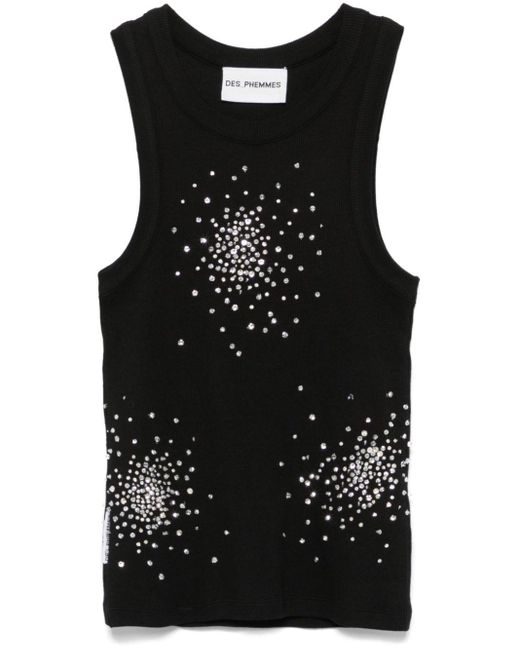 Des Phemmes Black Beaded Cotton Tank Top