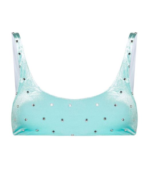 DSquared² Blue Crystal-embellished Velvet Bikini Top