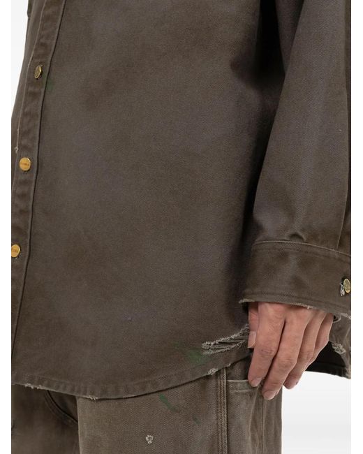KAMIYA Brown Ripped-Detail Pocket Shirt for men