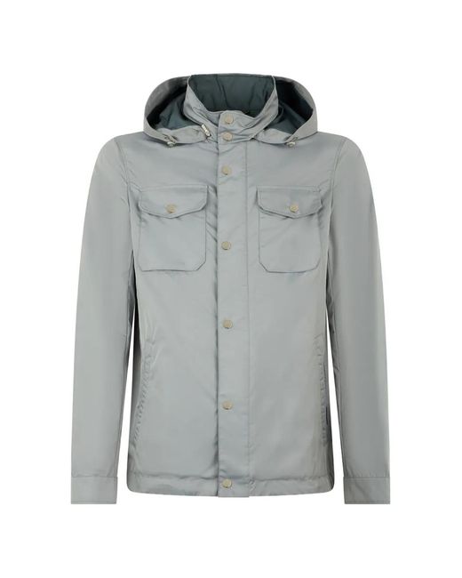 Moorer Gray Hooded Button Jacket for men