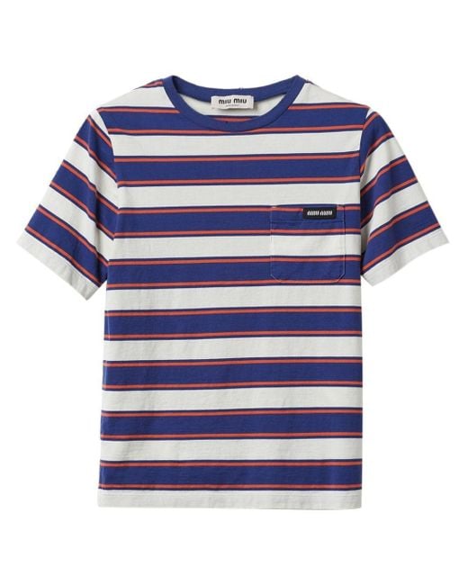 Miu Miu Blue Striped Cotton T-shirt