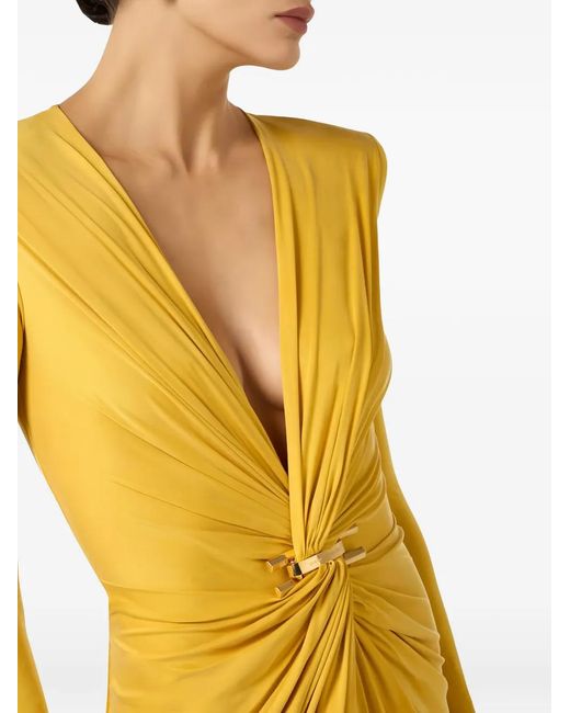 Elisabetta Franchi Metallic Ls Dress Waist Detail