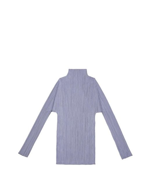 Pleats Please Issey Miyake Blue Pleated Funnel-Neck Top