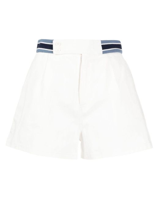 The Upside White Striped-waistband Organic Cotton Shorts