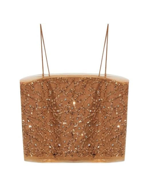 Munthe Brown Nannali Sequin-Embellished Bead-Embellished Top
