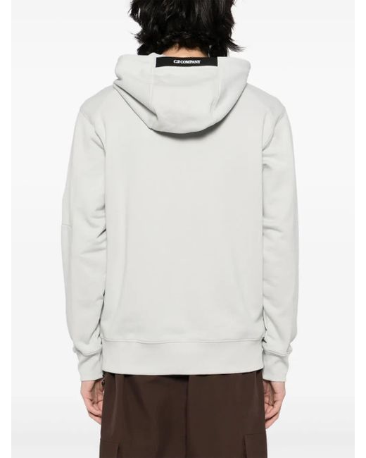 C P Company White Diagonal Raised Fleece Hoodie for men
