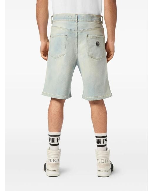 Philipp Plein Blue Distressed Shorts for men