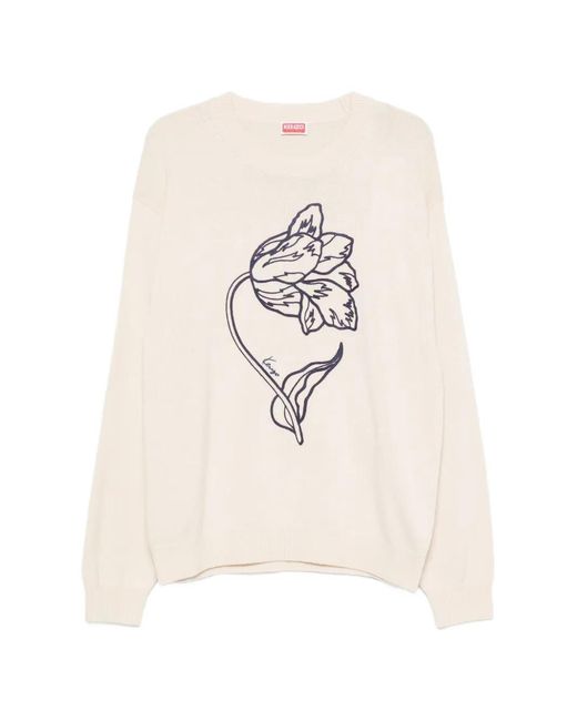 KENZO White Floral-Embroidered Sweater for men