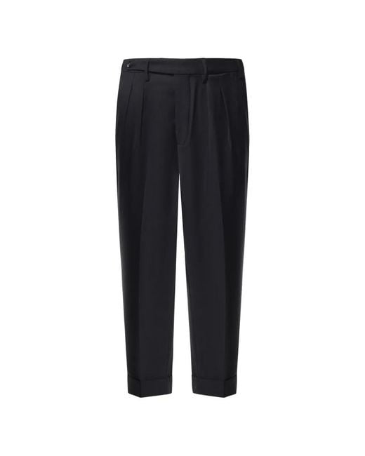Michael Coal Black Pleated Turned-Up Trousers for men