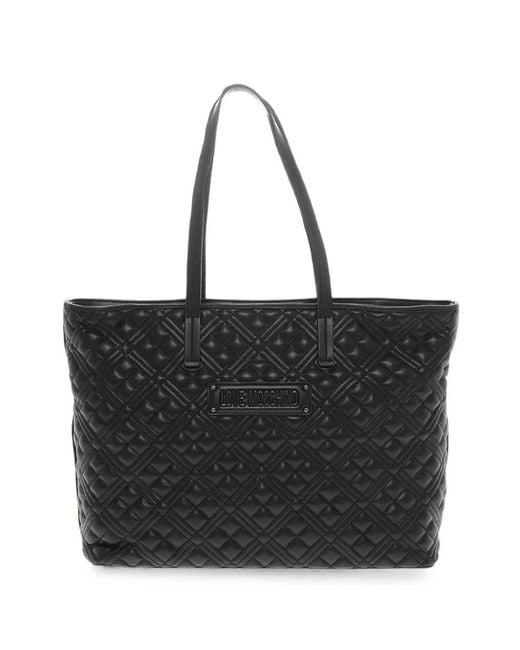Moschino Black Logo-Plaque Tote Bag