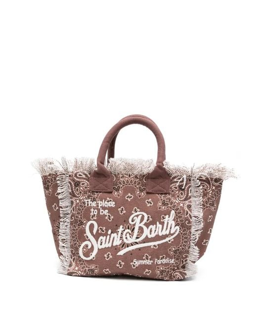 Mc2 Saint Barth Pink Colette Bandana-Print Frayed Tote Bag